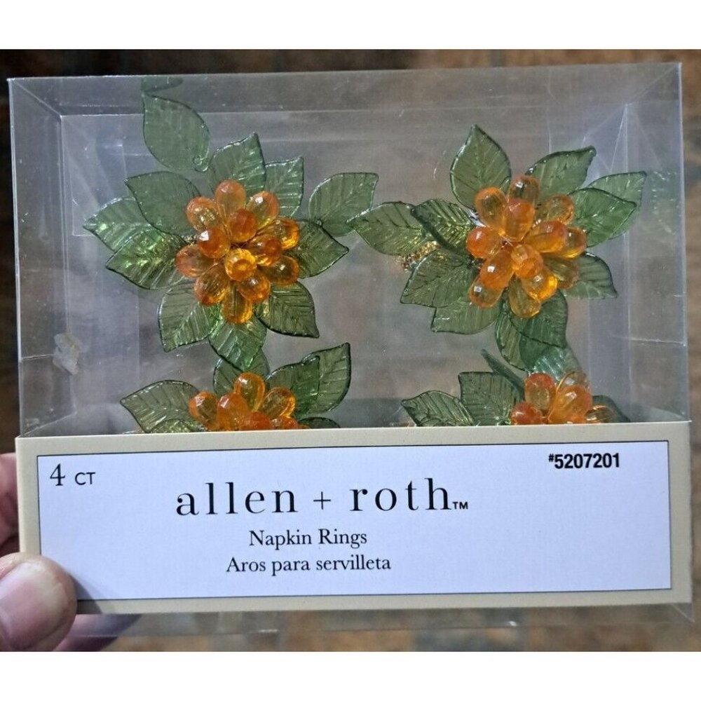 allen + roth 4-Pack Silver Stainless Steel Green Leaves Round Napkin Rings‎